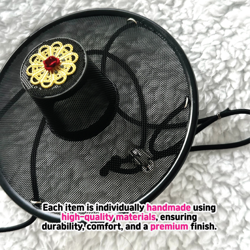 Korean gat dog accessory - side profile showing mesh fabric and bamboo frame