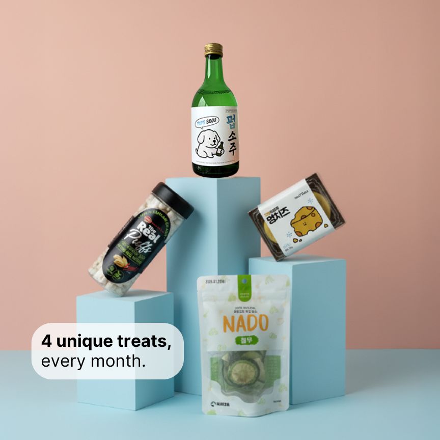 Contents of the Korean treat box showing variety of treats