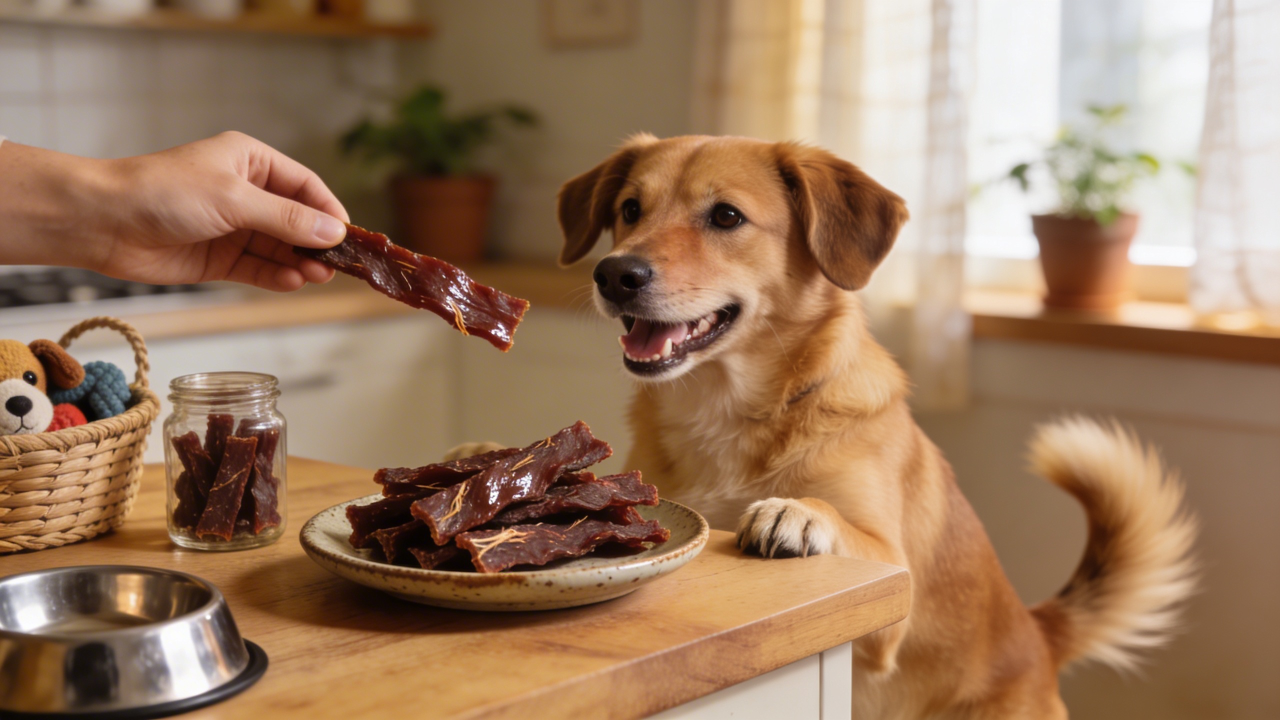 korean beef jerky for dogs how its made and what to look for shown in a realistic lifestyle context with a dog